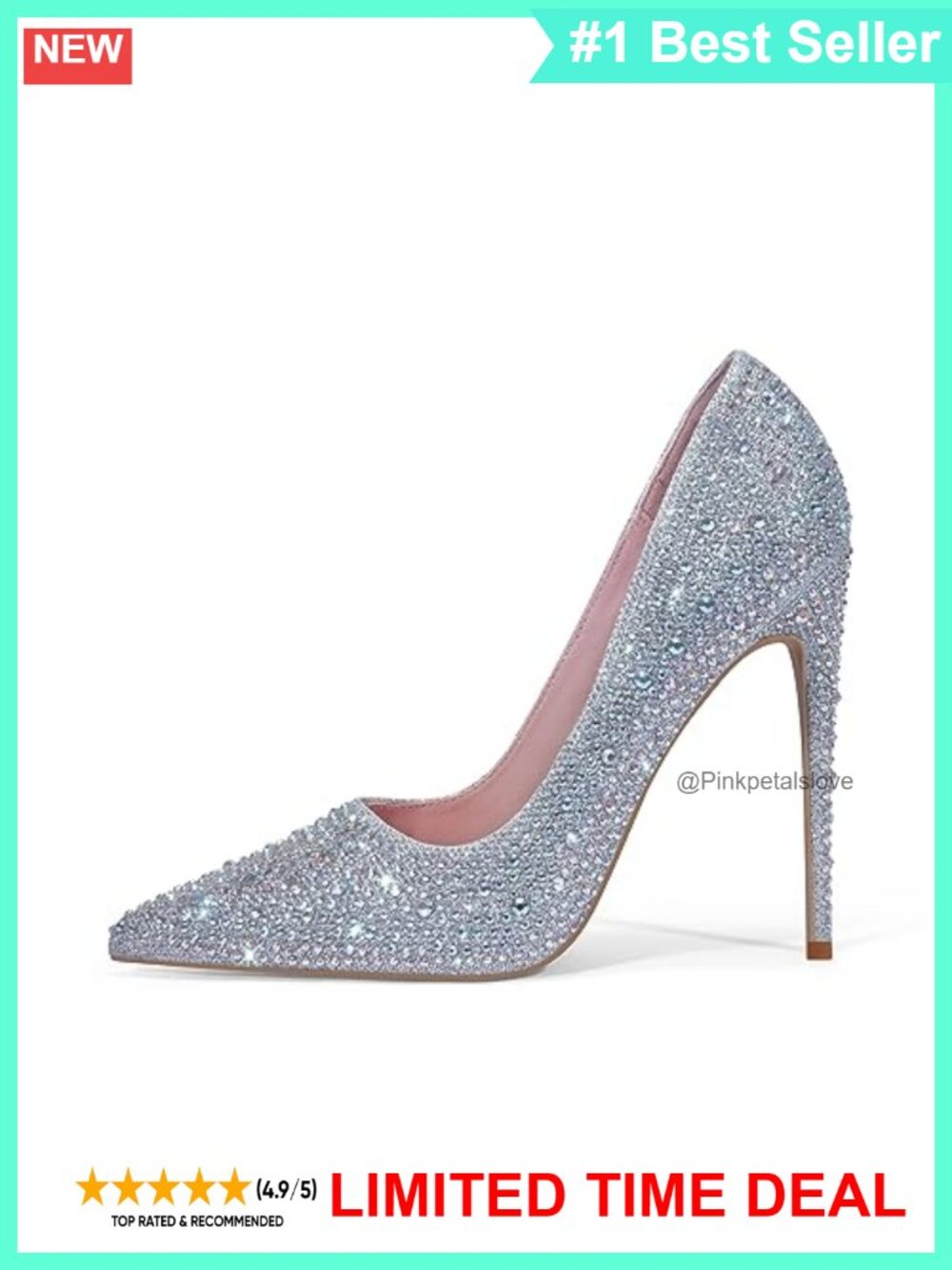 Pointed Toe High Heel Glitter Rhinestone Pumps Stiletto Wedding Prom Shoes